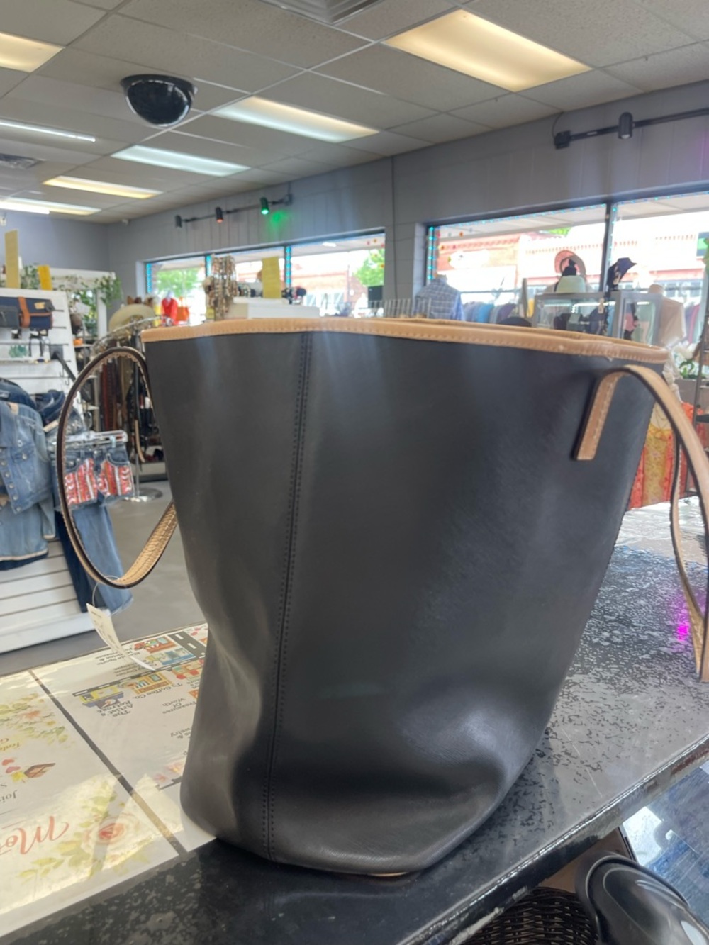 Coach Black Tote with Tan Trim and Straps - Picture 6 of 7